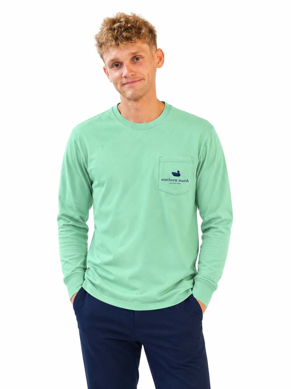 Southern Marsh Long Sleeve Pocket T-Shirt Size M Green Cotton Outfitter